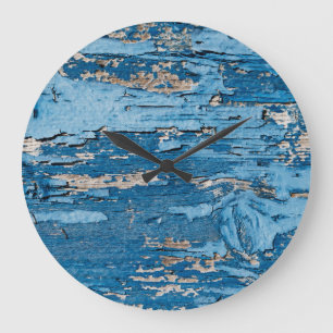 Vintage Blau: Alte Holzstruktur Große Wanduhr