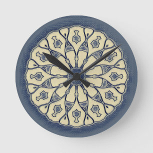 Vintage Blau-Beige Radial Mandala-Ornament Runde Wanduhr
