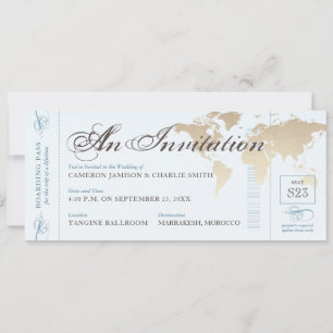 Vintage Blau Beige Reise Boarding Pass  Einladung