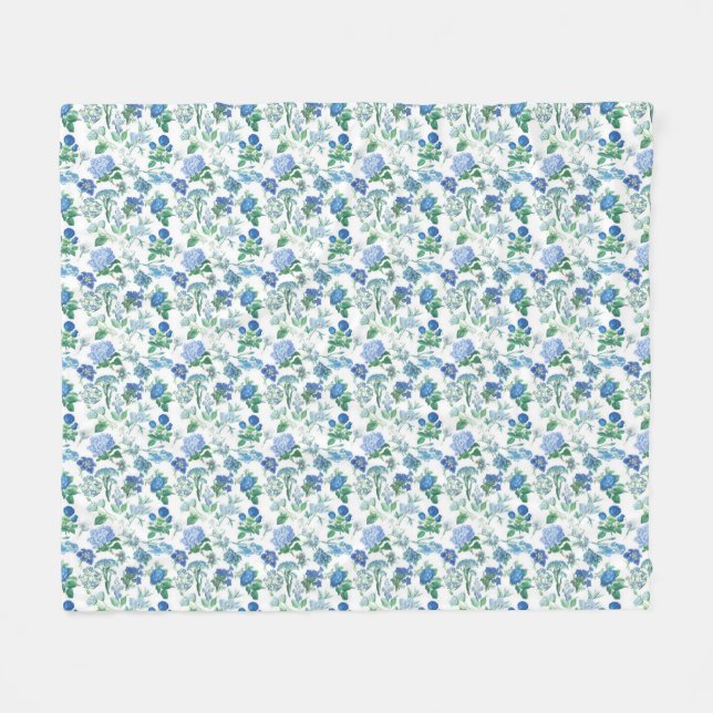 Vintage Blau Blumen Fleece-Decke Fleecedecke (Vorderseite (Horizontal))