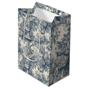Vintage Blau Chic Toile de Jouy Floral Monogramm Mittlere Geschenktüte