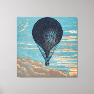 Vintage Blau Heißluftballon Malerei Leinwanddruck