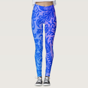 Vintage Blau Rosa Blumen Botanisches Muster Leggings