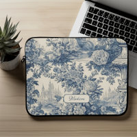 Vintage Blau Toile de Jouy Blumenmonogramm