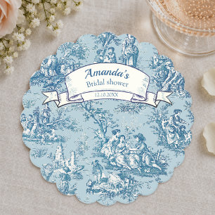 Vintage Blau Türkis Französische Toile de Jouy Flo Untersetzer