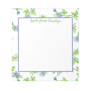 Vintage Blau- und Grün-Blumenmuster mit Namen Notizblock