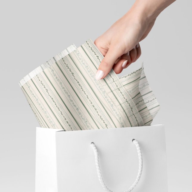 Vintage, blau und grün gestreifte Creme Seidenpapier (Von Creator hochgeladen)