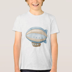 Vintage Blau Wasserfarbe Steampunk-Luftschiff Zepp Tri-Blend Shirt