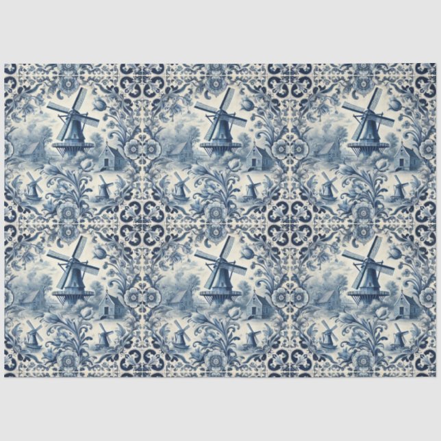 Vintage blau-weiße Delft-Fliesen Seidenpapier (Vorderseite)