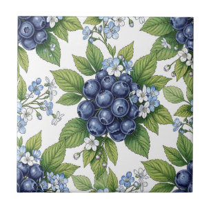 Vintage Blaubeerblüten Botanisches Muster Fliese