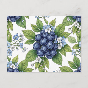 Vintage Blaubeerblüten Botanisches Muster Postkarte