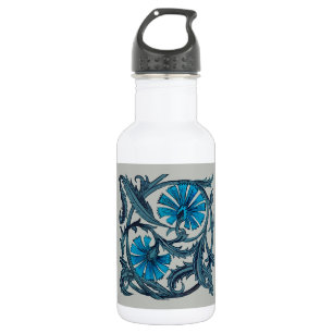 Vintage blaue antike Blume Kunsthandwerk rustikal Edelstahlflasche