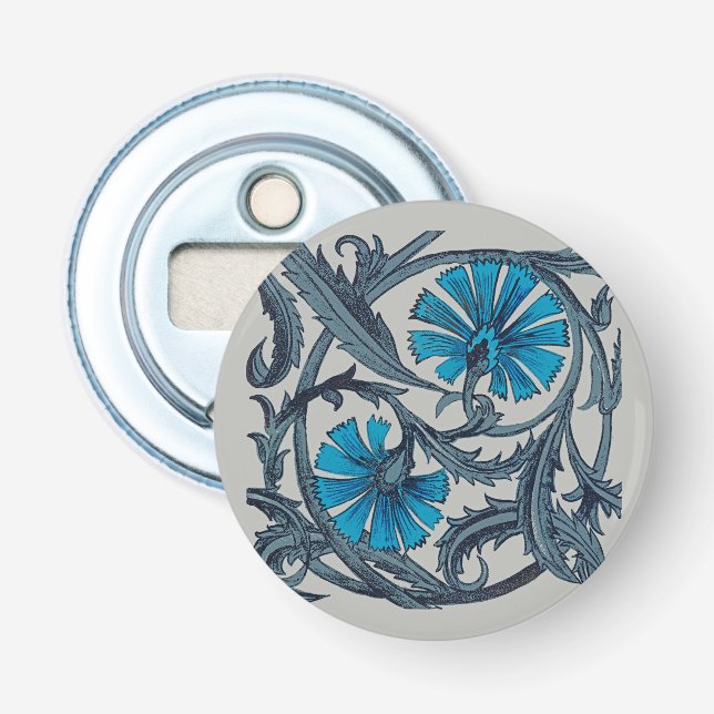 Vintage blaue antike Blume Kunsthandwerk rustikal Flaschenöffner (Vorderseite)