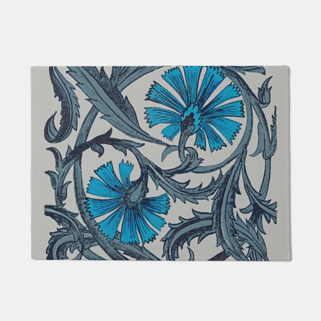 Vintage blaue antike Blume Kunsthandwerk rustikal Fußmatte (Vorderseite)