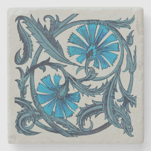Vintage blaue antike Blume Kunsthandwerk rustikal Steinuntersetzer