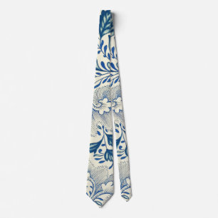 Vintage Blaue Asiatische Blumenmuster: Antike Chin Krawatte