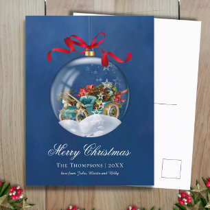 Vintage Blaue Auto-Weihnachten Feiertagspostkarte