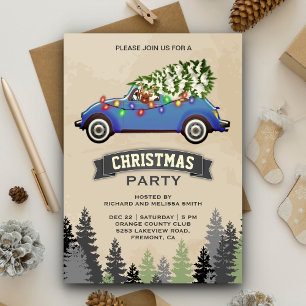 Vintage Blaue Auto-Weihnachtsfeier Einladung
