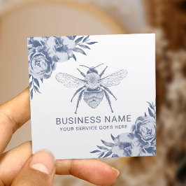 Vintage Blaue Biene & Blume Quadratische Visitenkarte