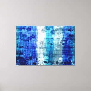 Vintage blaue Blume Holzkunst Leinwanddruck