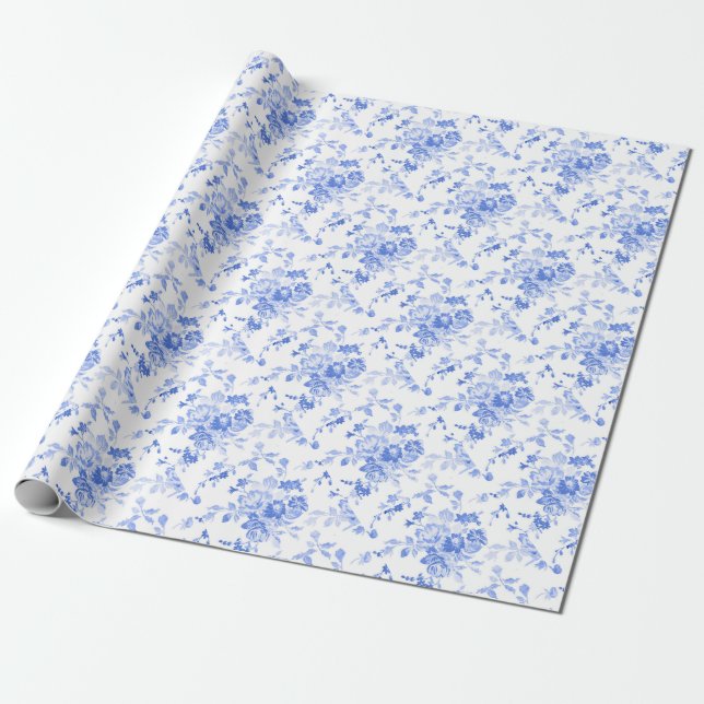 Vintage blaue Blumen-Blumenmuster Geschenkpapier (Ungerollt)