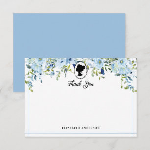 Vintage blaue Blumen Regency-Ära Brautparty Dankeskarte