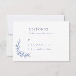Vintage blaue Blumen und Blätter Hochzeitsstift RS RSVP Karte