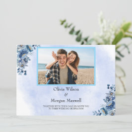 Vintage blaue Blumenhochzeit speichern das Datum Einladung