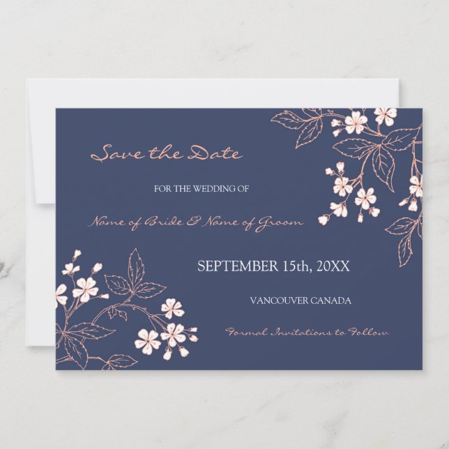 Vintage blaue Blumenhochzeit speichern das Datum Save The Date (Vorderseite)
