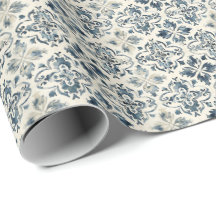 Vintage blaue Blumenkachel-Verpackungspapier, Cott