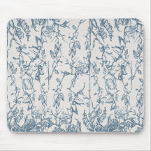 Vintage-blaue Blumenskizzen-Mauspad