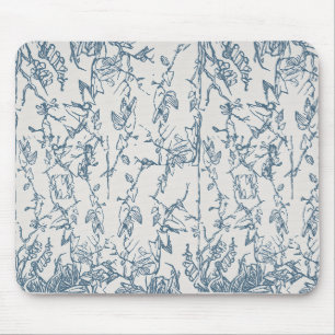 Vintage-blaue Blumenskizzen-Mauspad Mousepad