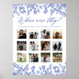 Vintage Blaue Blumige Wo Waren Sie Brautparty Poster