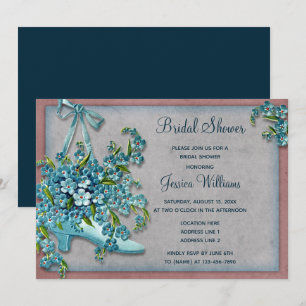 Vintage Blaue Bouquet & Brautschuh Brautparty Einladung