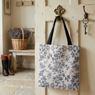 Vintage Blaue Chintz- und Nadelstreifenmuster Tasche