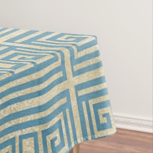 Vintage blaue Fliesen-griechisches Windungs-Muster Tischdecke