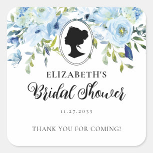 Vintage Blaue Florale Danke Brause Shower Favor Quadratischer Aufkleber