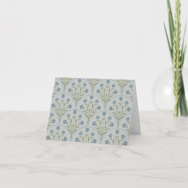 Vintage blaue, florgefaltete Blindkarte Dankeskarte (Vorderseite)