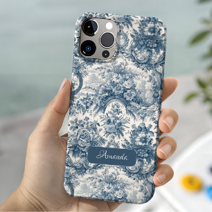 Vintage Blaue Französische Toile De Jouy Monogramm Case-Mate iPhone 14 Hülle