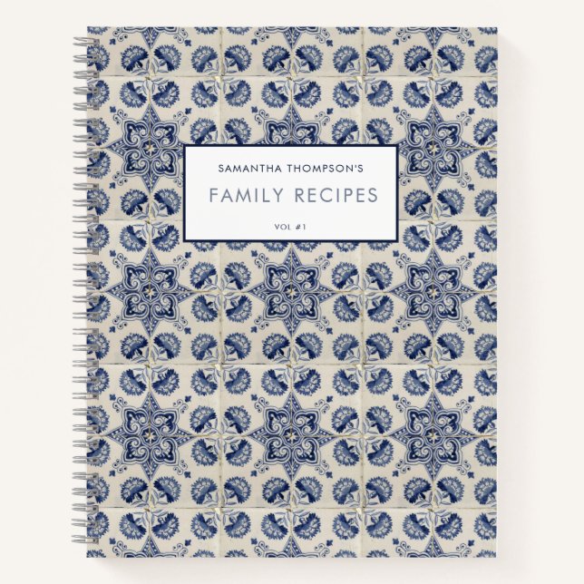 Vintage Blaue geometrische Blume Rezept Notizbuch (Vorderseite)