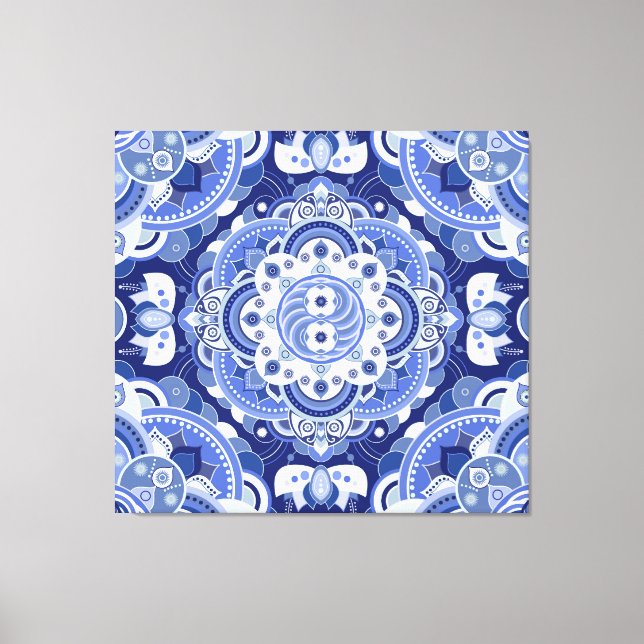 Vintage blaue geometrische, indische Dekoration. Leinwanddruck (Vorderseite)