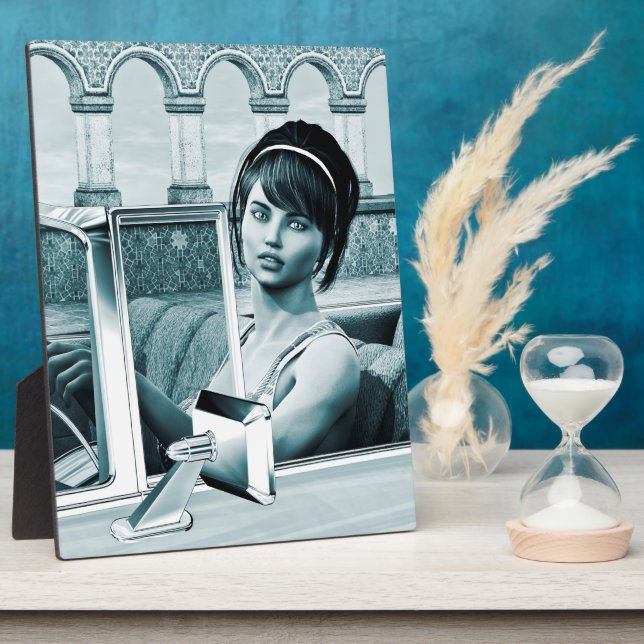 Vintage-Blaue-Glamour-Frauenporträt-Kunst Fotoplatte (Seite)