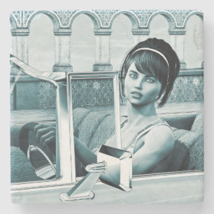 Vintage-Blaue-Glamour-Frauenporträt-Kunst Steinuntersetzer
