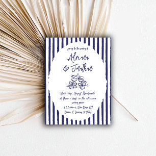 Vintage blaue handgezeichnete Hochzeit Einladung
