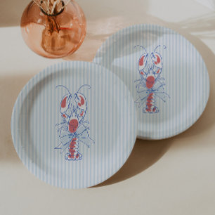 Vintage Blaue Hummer-Küstengeburtstag Pappteller