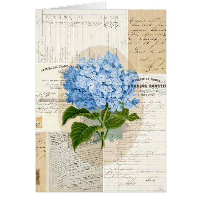 Vintage blaue Hydrangea-Franzose-Karte (Vorne)