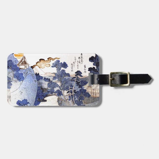 Vintage blaue japanische Kunst Gepäckanhänger (Vorderseite horizontal)