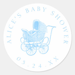Vintage blaue Kinderwagen-Baby-Dusche Runder Aufkleber