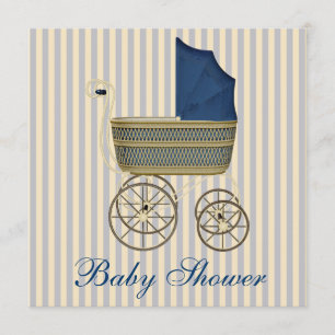 Vintage Blaue Kinderwagen Babyshower für Jungen Einladung