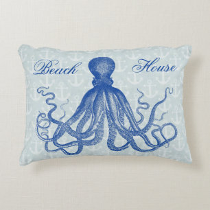 Vintage blaue Krake mit den Ankern personalisiert Dekokissen
